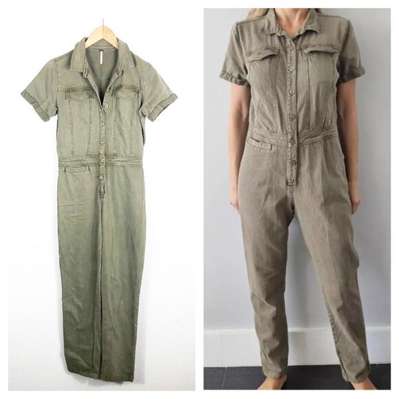 Young Fabulous and Broke Jumpsuit Womens XS Olive Button Up Ankle Khari Utility - Picture 1 of 14